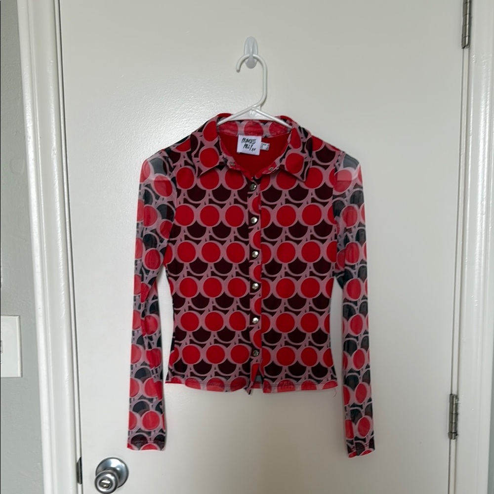 Princess Polly - Red and Black Patterned Button-Up Shirt